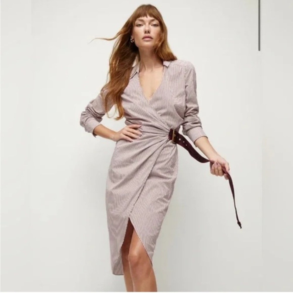 Veronica Beard jacinda Striped High Low Dress - Red White belted shirtdress